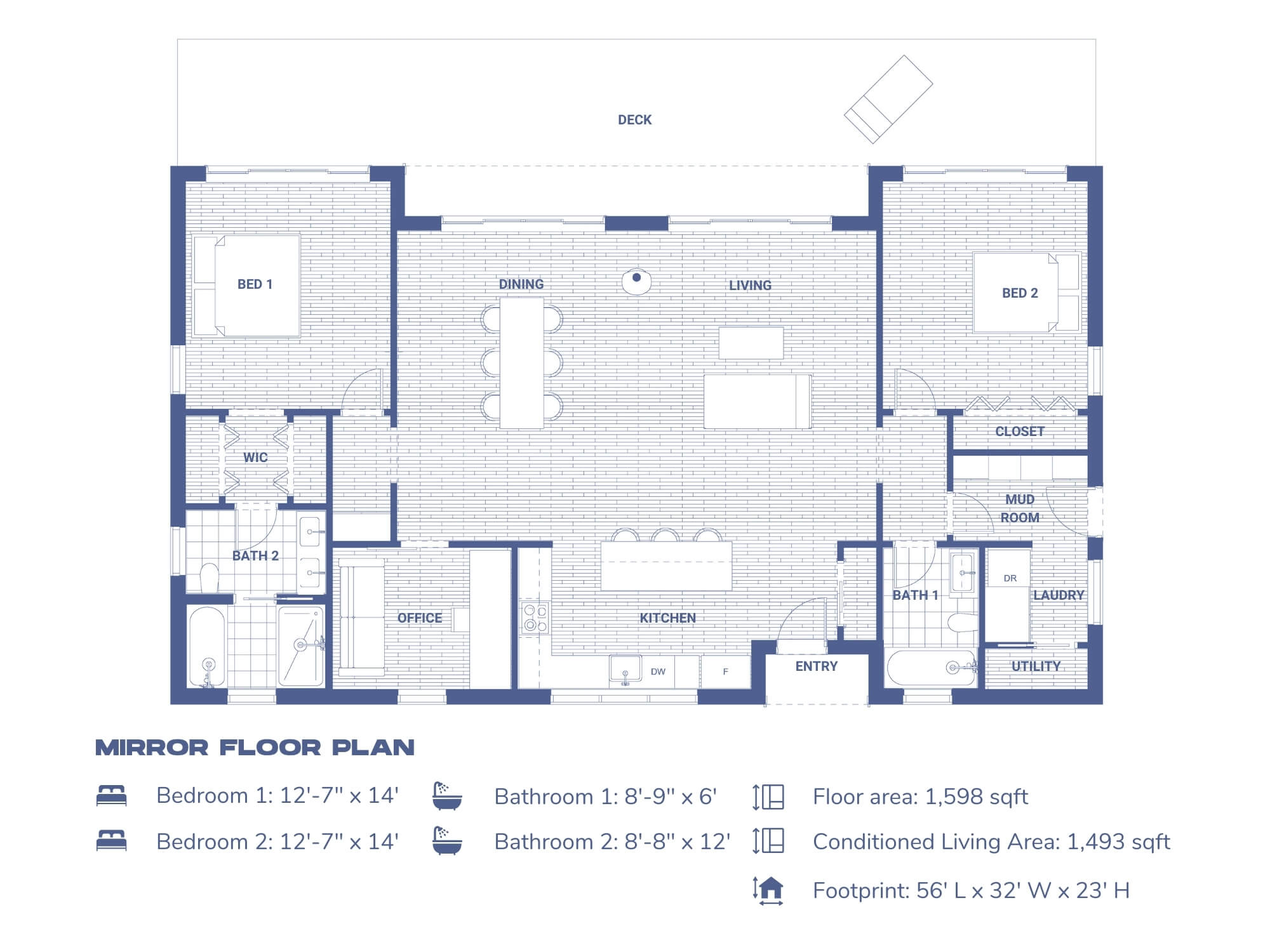 Mirror Floorplan 2BD Large Modern Cabin