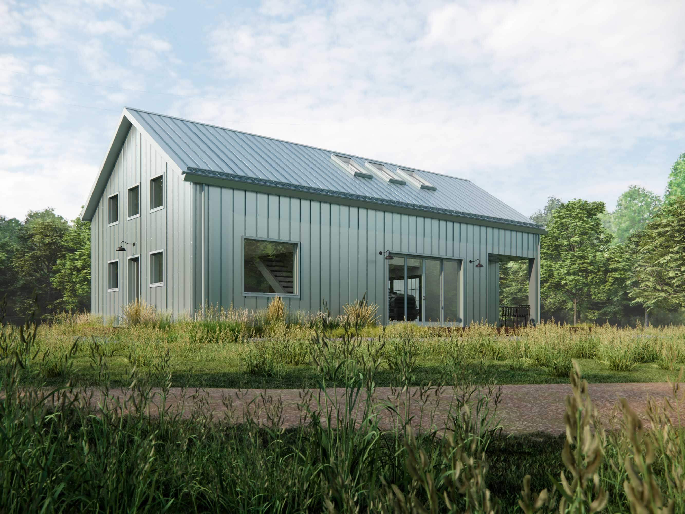 modern garage plan with curbed appear