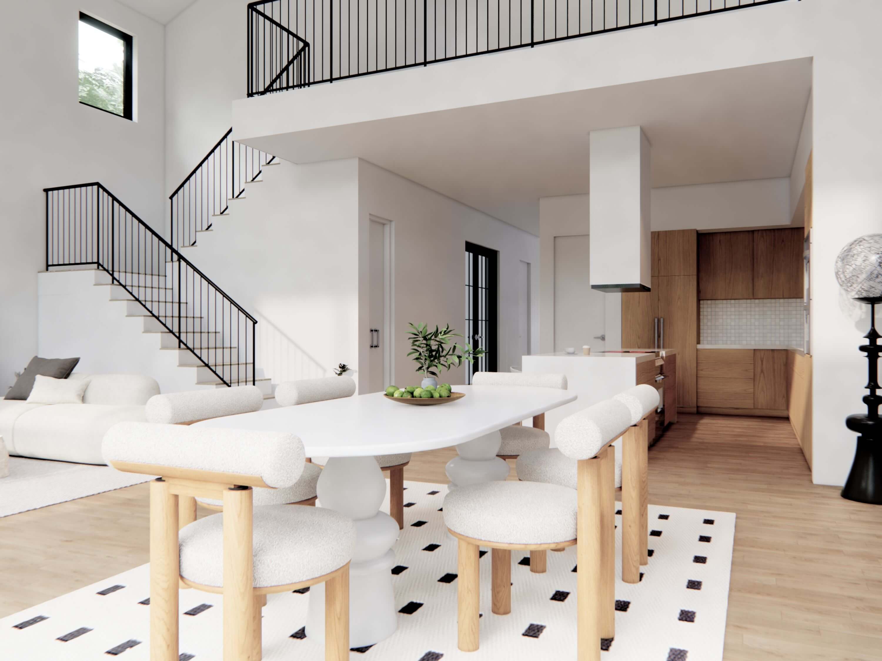 scandinavian style: DWF 5BD Nordic Barndo Dining Room, Kitchen and Loft Stair
