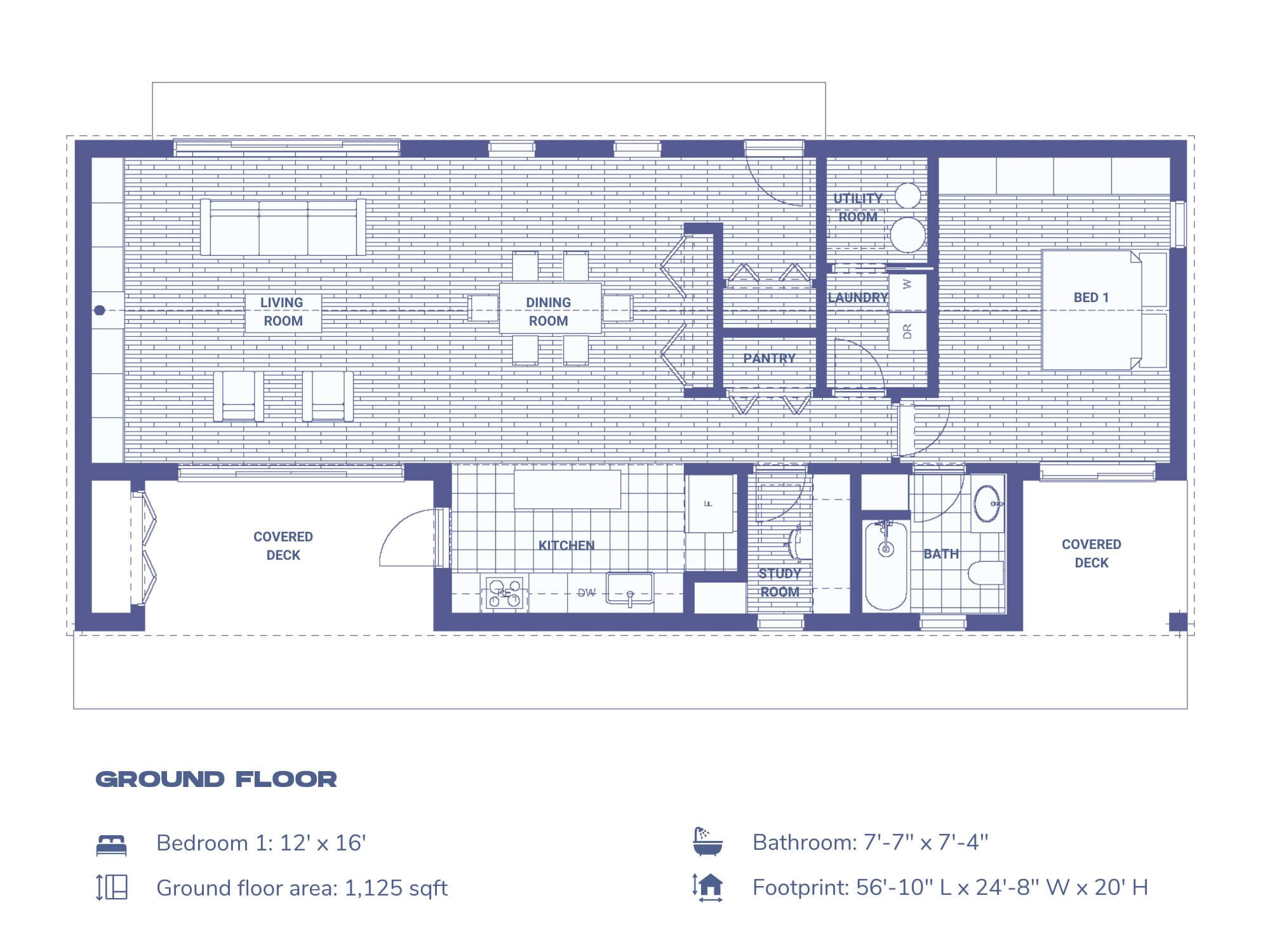 Design With Frank's 1 Bedroom Large Modern Home Floor Plan. 1 Bedroom 1 Bathroom