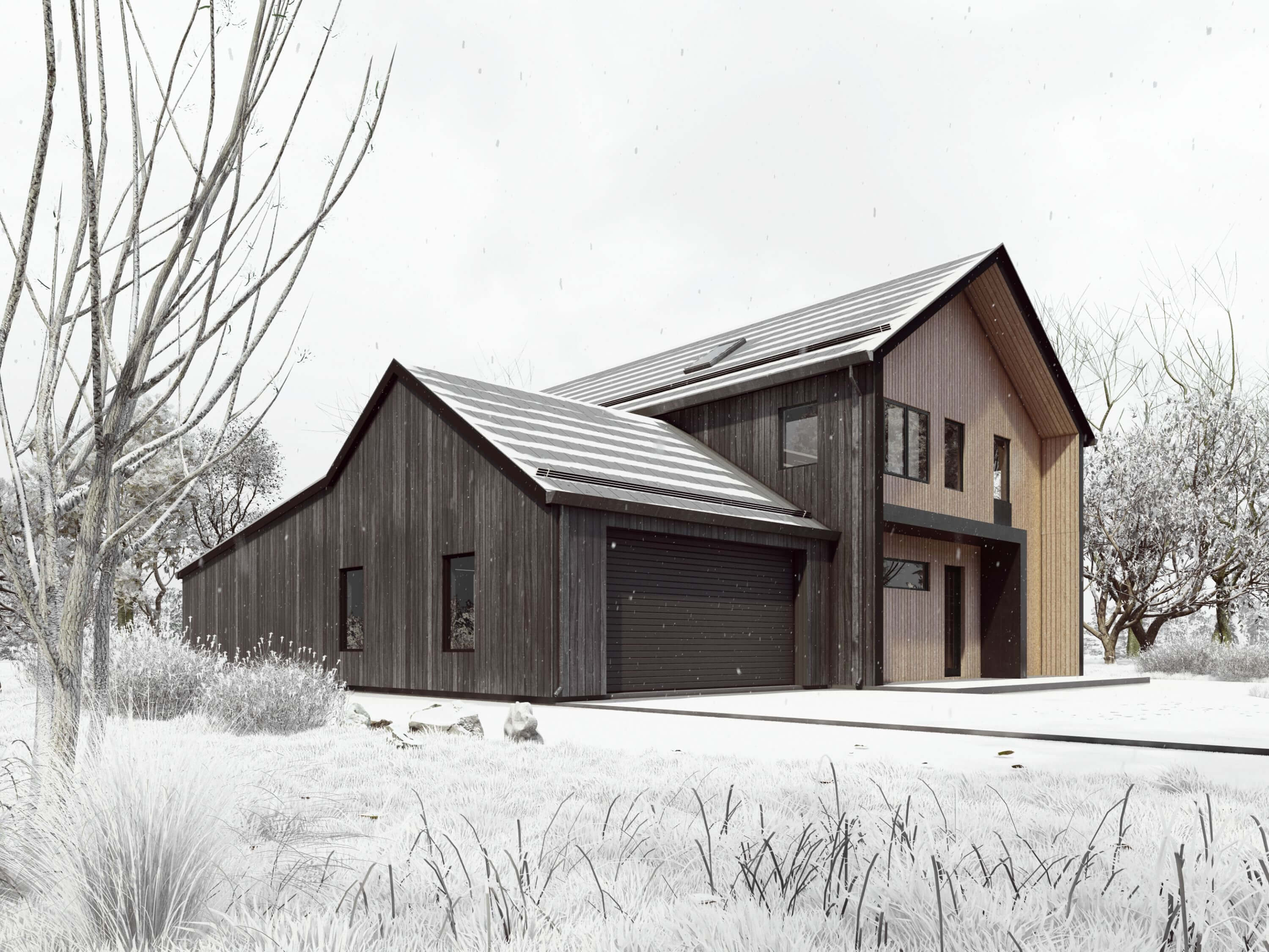 5 Bedroom Black Nordic Style Barndo with Attached Garage