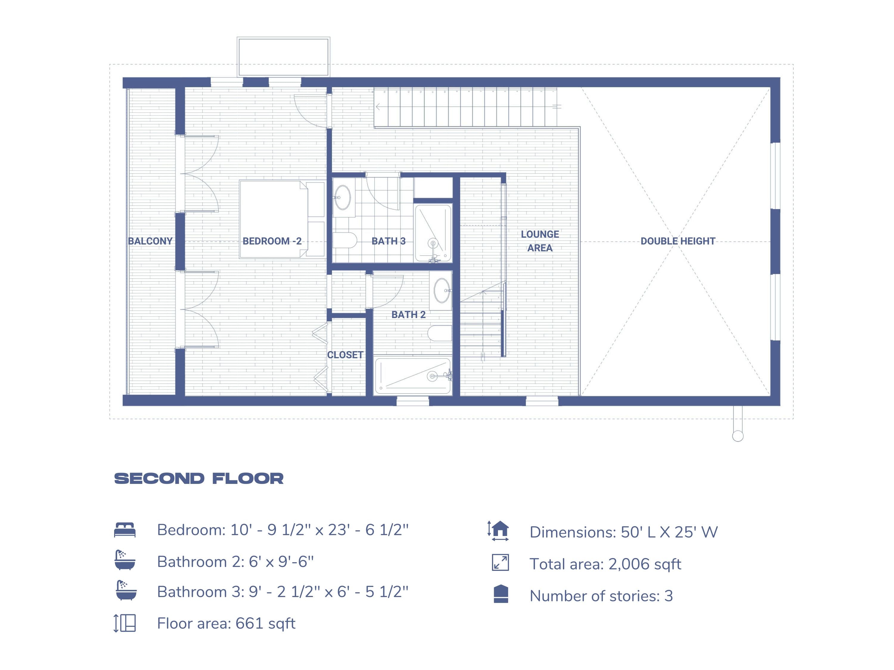 Second story floorplan, A large master suite bedroom and additional bathroom