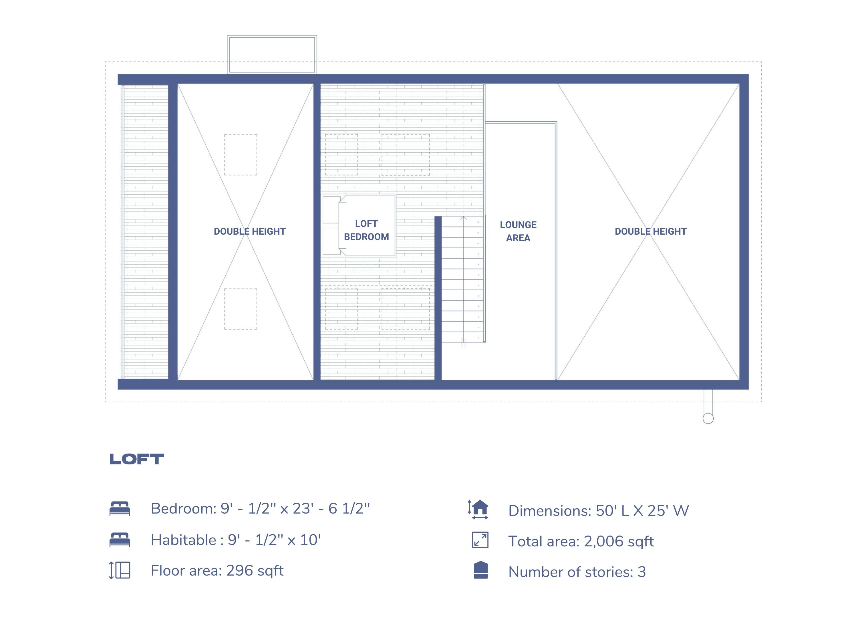 Loft plan of the Skyloft. It includes the loft bedroom